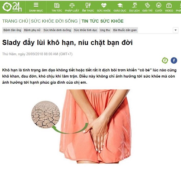 Báo 24h.com.vn chỉ ra nguyên nhân và cách đẩy lùi khô hạn ở phụ nữ
